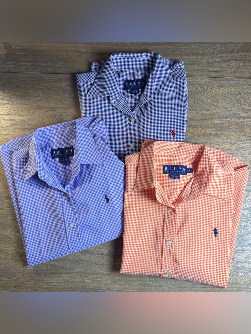 Ralph Lauren Vintage Men's Gingham Dress Shirts Set of 3- Blue, Purple, Orange